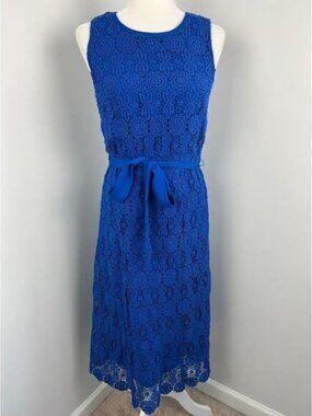 Women's Land's End Belted Blue Crochet Lace Dress Size 4